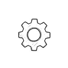 Hand-drawn icon, detailed illustration of a single gear.