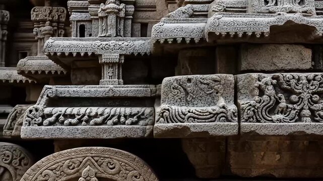 Valluvar Kottam stone carvings architectural details. 4K Video