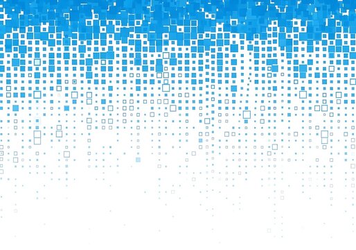 Abstract blue and white pixelated pattern fading from top to bottom, isolated on white background - Powered by Adobe