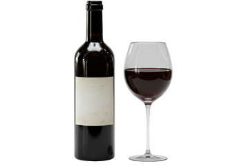 Isolated 3D Render of a Red Wine Bottle with Blank Label and Wine Glass