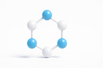Obraz premium Antioxidant molecule depicted as blue and white orbs in a hexagon pattern, isolated on a white background with soft lighting for an elegant and minimal look.