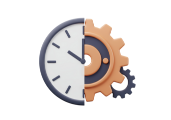 Isolated 3D Render of a Clock and Gears for Time Management and Productivity