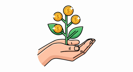 Nurturing financial growth with a flourishing plant of coins held in hand