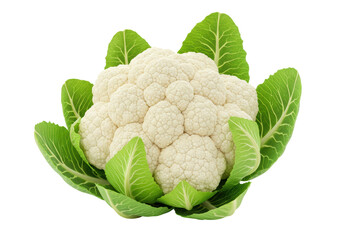 Isolated 3D Render of a Whole White Cauliflower with Green Leaves