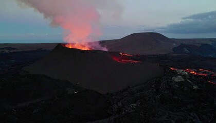 Volcanic eruption at twilight