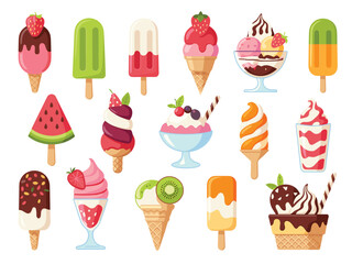 Assorted Colorful Ice Cream Treats and Popsicles on White Background frozen dessert sweet