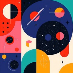 Obraz premium Abstract Geometric Night Sky Illustration with Modern Cosmic Design