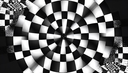 Abstract checkered radial pattern with distressed texture