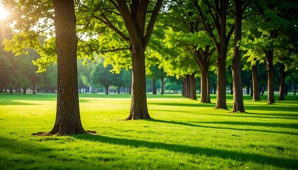 Sunlight through trees in a park