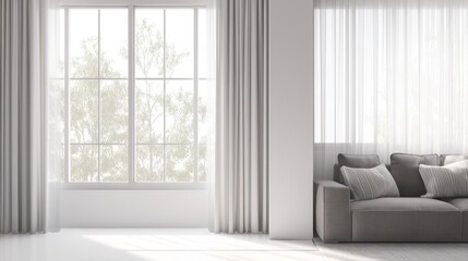 Fototapeta premium A minimalist living room with clean lines, white walls, and wooden floors, exuding simplicity. 