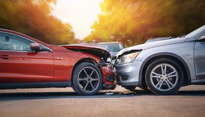 Collision of two cars accident damage to a vehicle speeding on road drunk driving crash car
