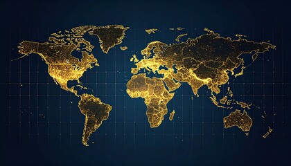 Global map with glowing outlines and grid overlay