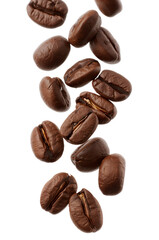 Naklejka premium Suspended aromatic coffee beans creating a floating illusion with enhanced visual depth with