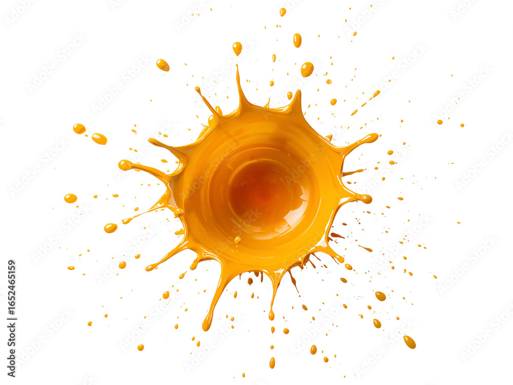 Wall mural radiant burst of golden liquid creating dynamic splash effect against isolated transparent backdrop