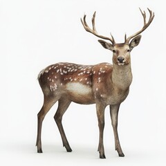 Fototapeta premium Spotted Deer Buck With Antlers On White Background