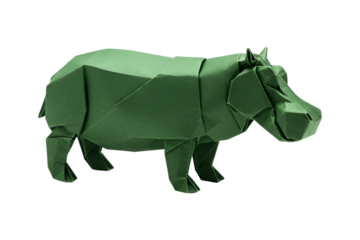 Green origami hippopotamus sculpture artfully crafted for creative projects and decor