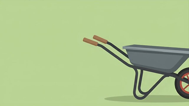 Cartoon Wheelbarrow Illustration on a Green Background for Garden Work.