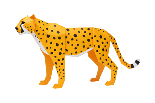Vibrant origami cheetah crafted with sharp geometric lines and spotted pattern