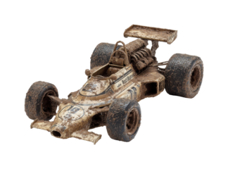 Racing event vintage car abandoned location vehicle urban isolated on transparent background, png