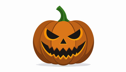 Fototapeta premium Spooky Halloween Jack-o-Lantern with Carved Face on Isolated White Background