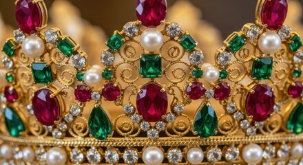 Exquisite Royal Crown Adorned with Precious Gems and Pearls