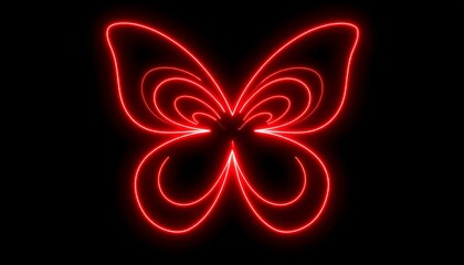 A vibrant, glowing red neon butterfly design, sharply outlined against a deep black background, evokes a sense of energy and style.