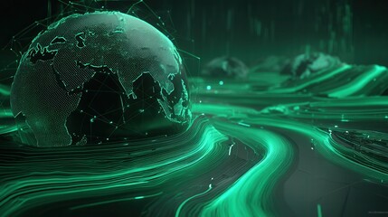 Nature conservation concept. Digital globe with abstract waves in green tones.