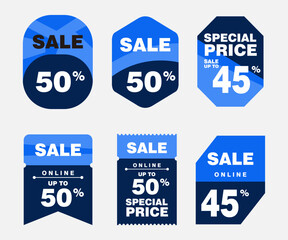 Modern Blue Sale Labels and Discount Badges with Up to 50% Off for Online Shopping