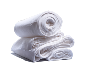 Folding white fabric rolls for textile production industrial isolated on transparent background, png