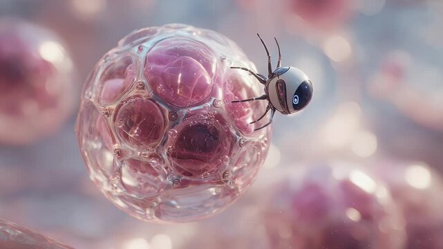 Nanobot repairing cell tissue within a light-infused gel sphere