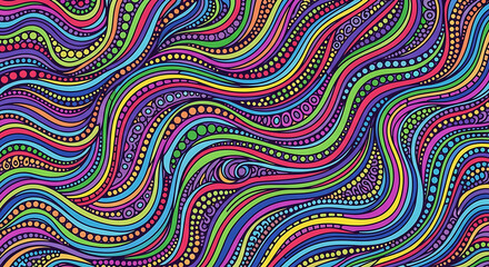 Fototapeta premium psychedelic wavy lines and dots pattern creating a mesmerizing, energetic visual flow for creative projects and modern design.