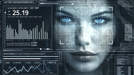 digital surveillance , AI monitoring feed with face detection overlays and behavior prediction graphs - Powered by Adobe