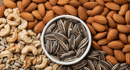 Nourishing blend of wholesome almonds, cashews, walnuts, and sunflower seeds offering natural energy and healthy snacking options for a vibrant lifestyle