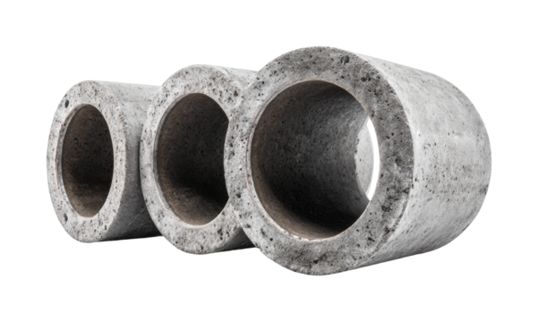 Industrial concrete pipes for construction projects urban environment isolated on transparent background, png