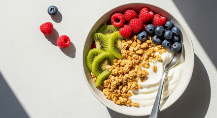 Healthy Breakfast: A Vibrant and Nutritious Bowl with Yogurt, Granola, and Fresh Fruit.