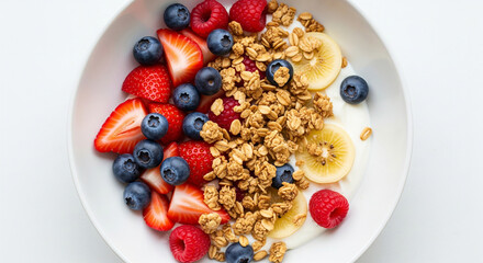 Healthy Breakfast: A Vibrant and Nutritious Bowl with Yogurt, Granola, and Fresh Fruit.