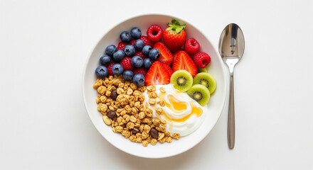 Healthy Breakfast: A Vibrant and Nutritious Bowl with Yogurt, Granola, and Fresh Fruit.