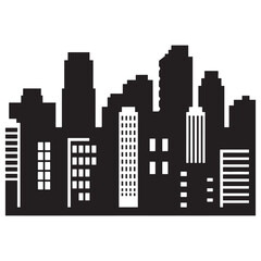 Black and White Vector Silhouette of Modern City Skyline