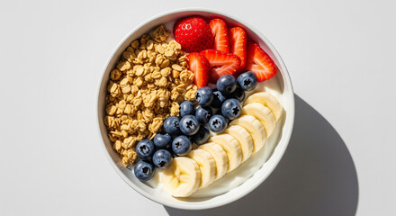 Healthy Breakfast: A Vibrant and Nutritious Bowl with Yogurt, Granola, and Fresh Fruit.