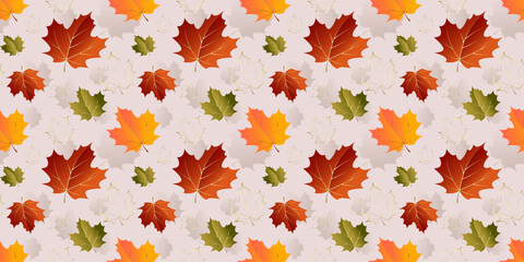 Autumn pattern with maple leaves and golden elements