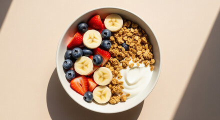 Healthy Breakfast: A Vibrant and Nutritious Bowl with Yogurt, Granola, and Fresh Fruit.