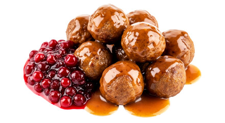 delicious swedish meatballs with lingonberry sauce transparent background isolated