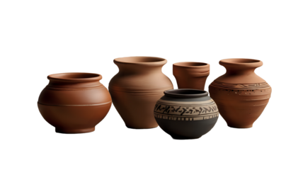 two clay pots ,isolated on transparent background png