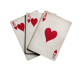 Playing cards action casino table of hearts vibrant environment top view isolated on transparent background, png