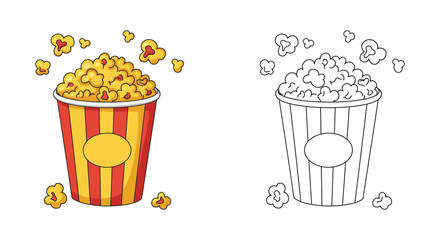 Popcorn Bucket Illustration Color and Outline Versions for Creative Projects