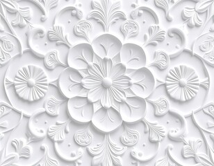 Ornamental White Relief Flower Pattern Design