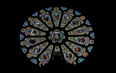 Round Stained Glass Window in Church Interior