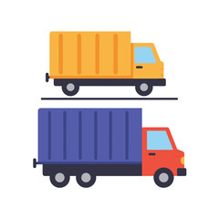 Two delivery trucks isolated on white background
