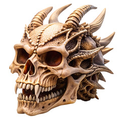 Demonic Skull Intricate Carving of a DragonHorned Skull