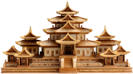 Exquisite tiered golden temple structure with intricate architectural details evokes serenity and tradition